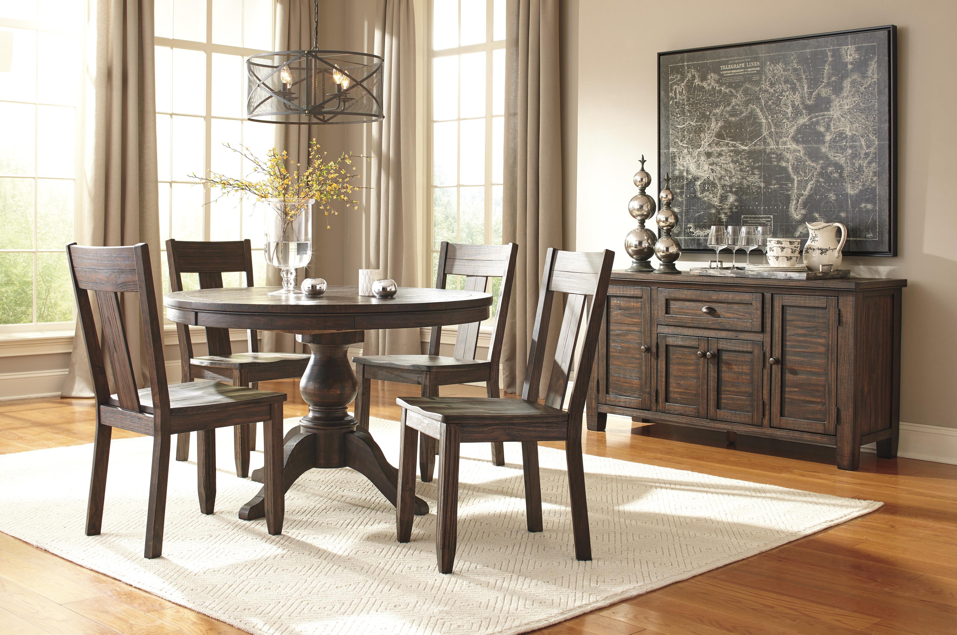 Signature Design by Ashley Trudell Solid Wood Pine Round Dining Room Pedestal Extension Table